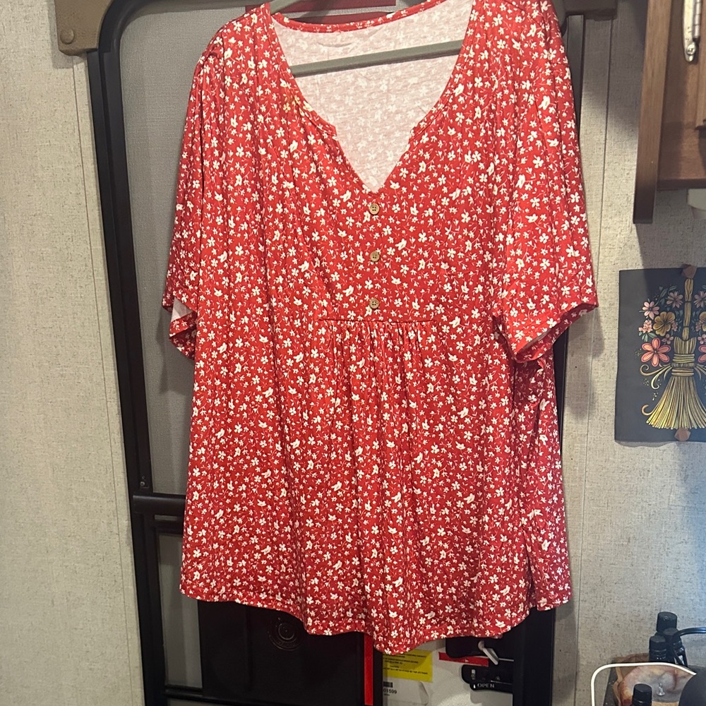 Amazon Red Floral Blouse